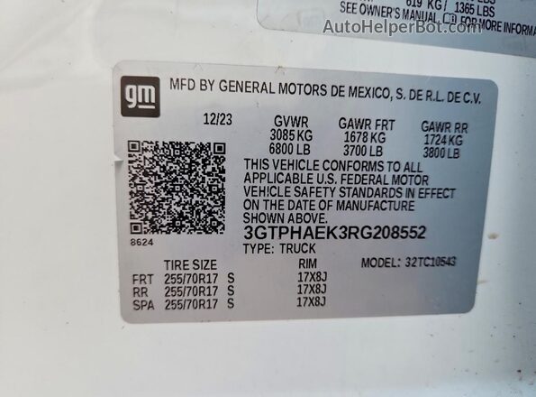 3GTPHAEK3RG208552 2024 GMC SIERRA White Вид підкапотного простору