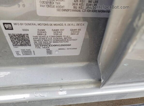 3GTPHCED0RG290060 2024 GMC SIERRA Silver Vista del compartimento del motor