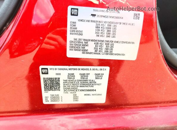 3GTPHCETXNG566004 2022 GMC SIERRA Красный Вид подкапотного пространства