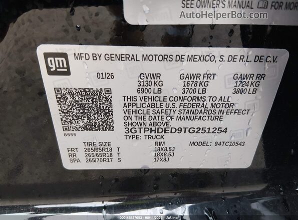 3GTPHDED9TG251254 2026 GMC SIERRA Black ძრავის განყოფილების ხედი