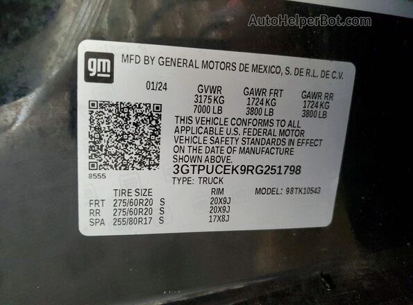 3GTPUCEK9RG251798 2024 GMC SIERRA Black Widok komory silnika