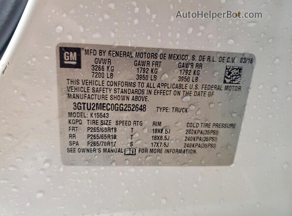 3GTU2MEC0GG252648 2016 GMC SIERRA White Widok komory silnika