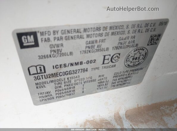 3GTU2MEC0GG327784 2016 GMC SIERRA White Engine compartment view