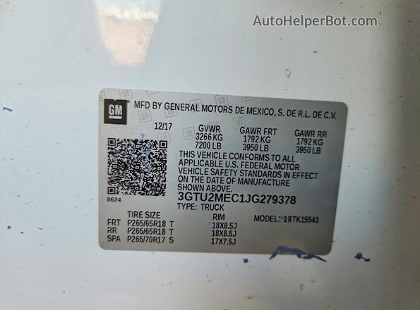 3GTU2MEC1JG279378 2018 GMC SIERRA Белый Вид подкапотного пространства