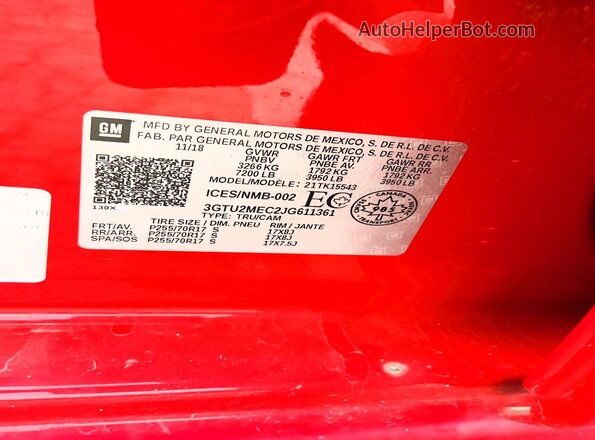 3GTU2MEC2JG611361 2018 GMC SIERRA Red Widok komory silnika