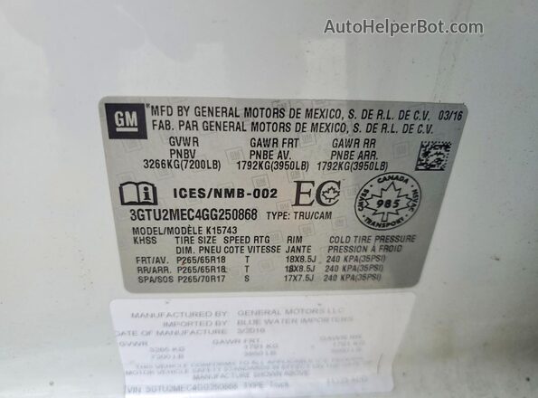 3GTU2MEC4GG250868 2016 GMC SIERRA Черный Вид подкапотного пространства