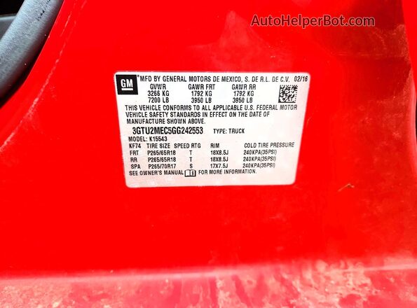 3GTU2MEC5GG242553 2016 GMC SIERRA Red Շարժիչի բաժամունքի տեսք
