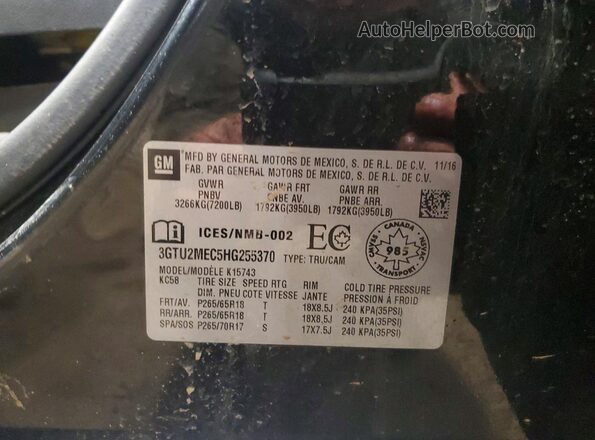 3GTU2MEC5HG255370 2017 GMC SIERRA Black Vista del compartimento del motor