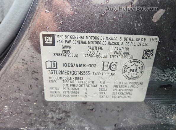 3GTU2MEC7GG149565 2016 GMC SIERRA Серый Вид подкапотного пространства