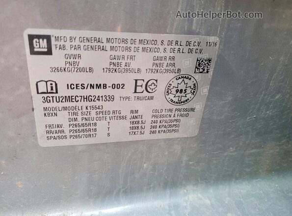 3GTU2MEC7HG241339 2017 GMC SIERRA Gray Engine compartment view