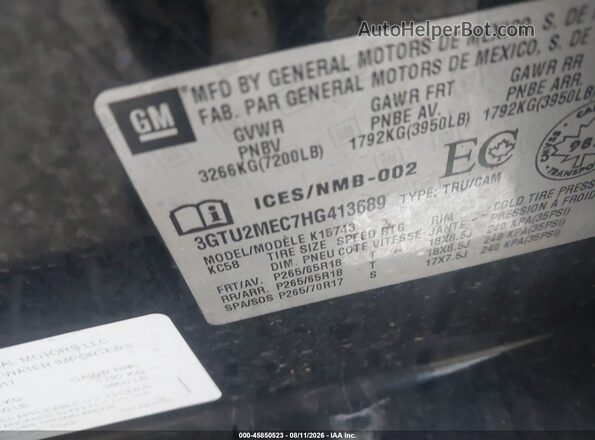 3GTU2MEC7HG413689 2017 GMC SIERRA Black Շարժիչի բաժամունքի տեսք