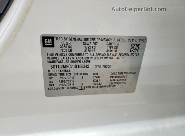 3GTU2MEC7JG100342 2018 GMC SIERRA White Engine compartment view