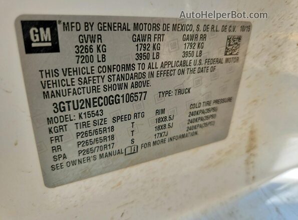 3GTU2NEC0GG106577 2016 GMC SIERRA White Widok komory silnika