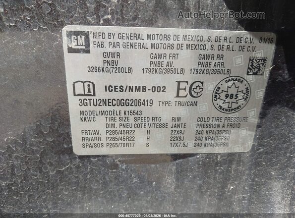 3GTU2NEC0GG206419 2016 GMC SIERRA Gray Շարժիչի բաժամունքի տեսք