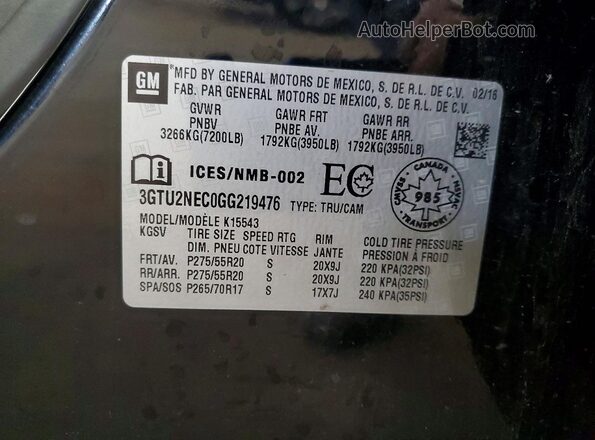 3GTU2NEC0GG219476 2016 GMC SIERRA Черный Вид подкапотного пространства