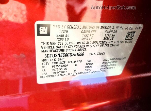 3GTU2NEC0GG261856 2016 GMC SIERRA Burgundy ძრავის განყოფილების ხედი