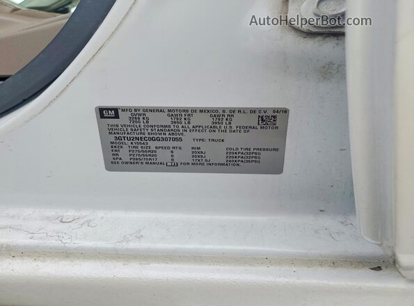 3GTU2NEC0GG307055 2016 GMC SIERRA White Вид підкапотного простору