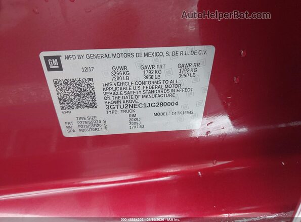 3GTU2NEC1JG280004 2018 GMC SIERRA Red ძრავის განყოფილების ხედი
