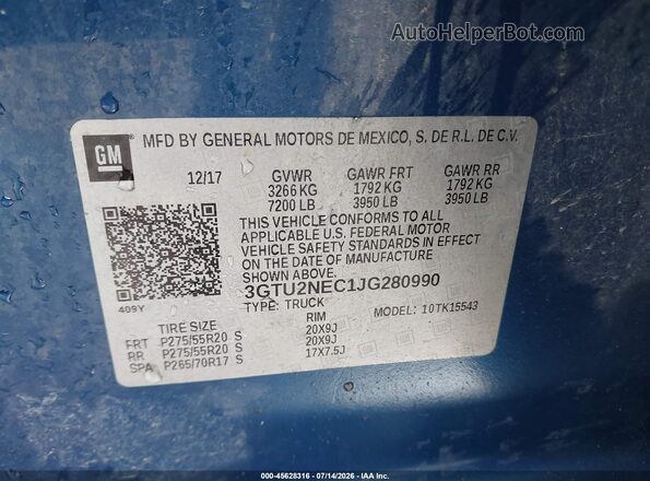 3GTU2NEC1JG280990 2018 GMC SIERRA Blue Вид підкапотного простору