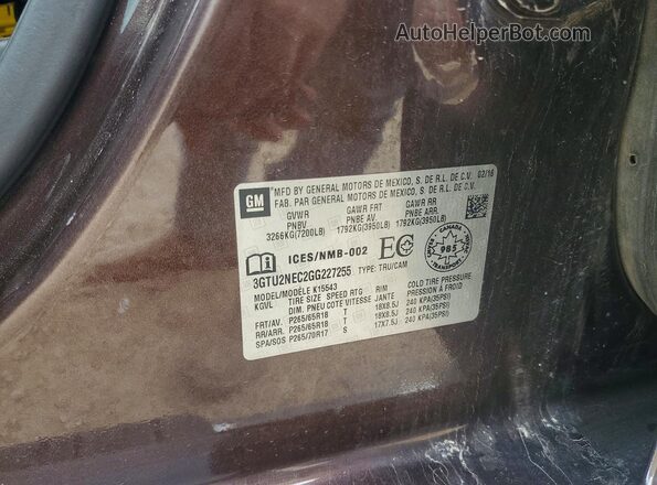 3GTU2NEC2GG227255 2016 GMC SIERRA Коричневый Вид подкапотного пространства