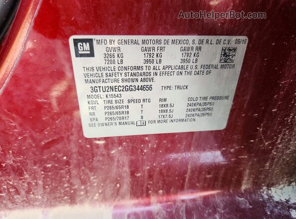 3GTU2NEC2GG344656 2016 GMC SIERRA Burgundy Vista del compartimento del motor