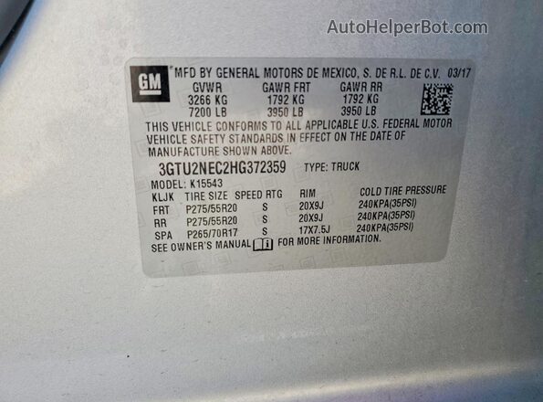 3GTU2NEC2HG372359 2017 GMC SIERRA Silver Widok komory silnika