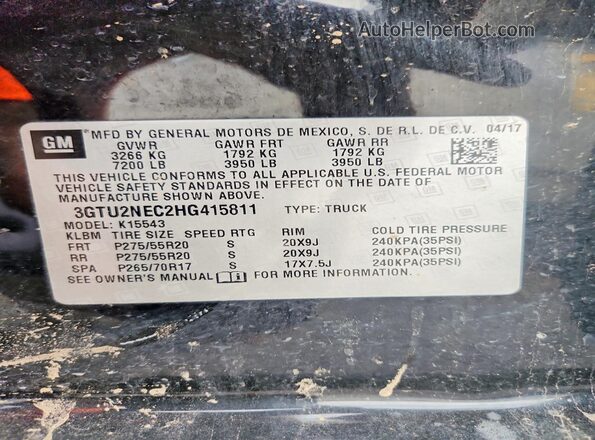 3GTU2NEC2HG415811 2017 GMC SIERRA Black Շարժիչի բաժամունքի տեսք