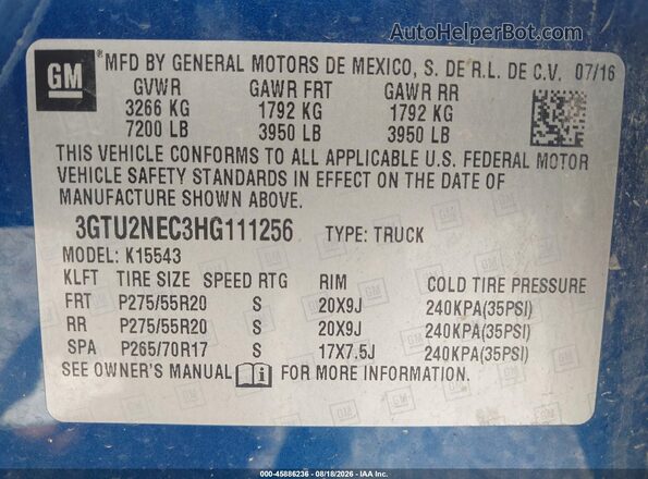 3GTU2NEC3HG111256 2017 GMC SIERRA Синий Вид подкапотного пространства