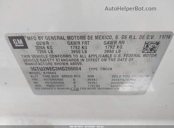 3GTU2NEC3HG266664 2017 GMC SIERRA White Вид підкапотного простору