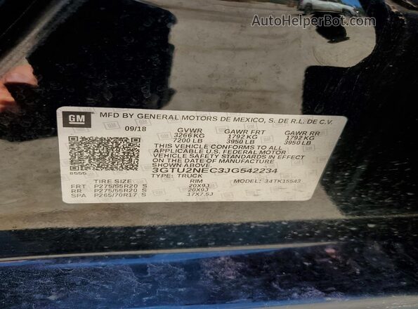 3GTU2NEC3JG542234 2018 GMC SIERRA Black Շարժիչի բաժամունքի տեսք