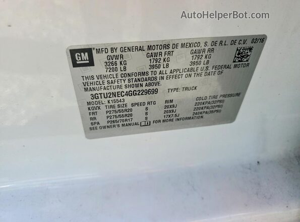 3GTU2NEC4GG229699 2016 GMC SIERRA White ძრავის განყოფილების ხედი