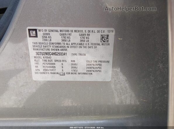 3GTU2NEC4HG293341 2017 GMC SIERRA Серый Вид подкапотного пространства