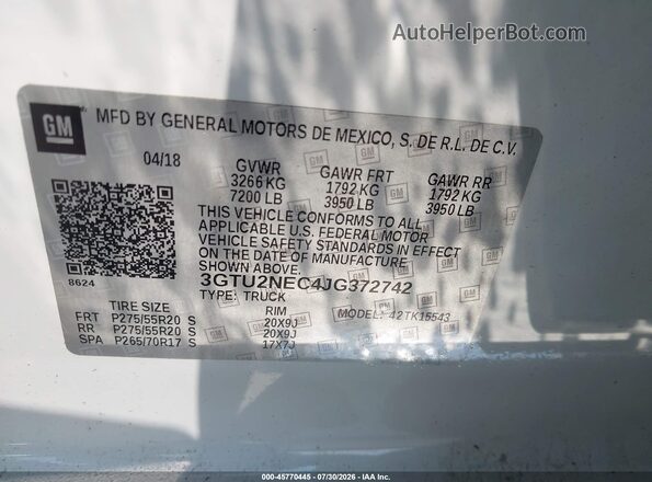3GTU2NEC4JG372742 2018 GMC SIERRA White Vista del compartimento del motor