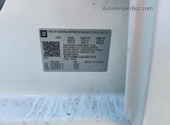 3GTU2NEC4JG617071 2018 GMC SIERRA White ძრავის განყოფილების ხედი
