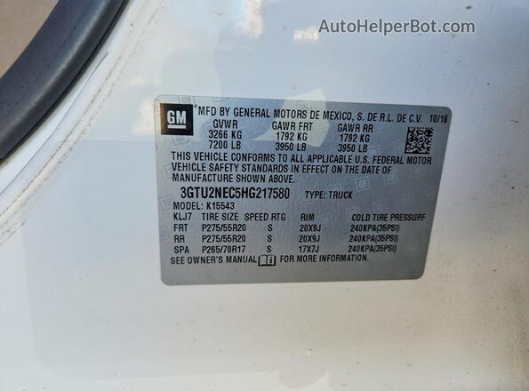 3GTU2NEC5HG217580 2017 GMC SIERRA Белый Вид подкапотного пространства