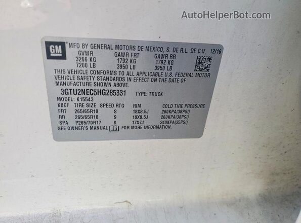 3GTU2NEC5HG285331 2017 GMC SIERRA White ძრავის განყოფილების ხედი