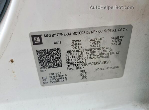 3GTU2NEC5JG384933 2018 GMC SIERRA White Вид наклейки з VIN-кодом
