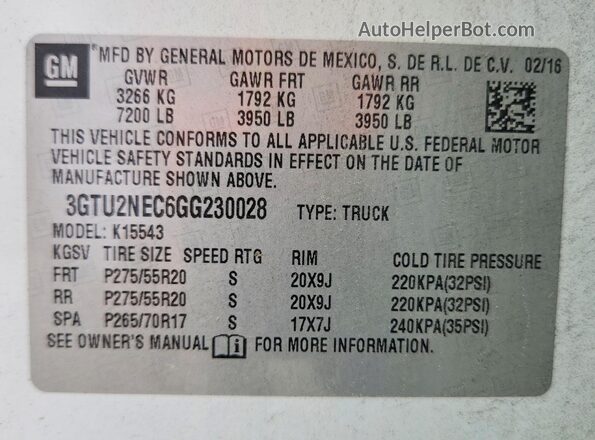 3GTU2NEC6GG230028 2016 GMC SIERRA White Շարժիչի բաժամունքի տեսք
