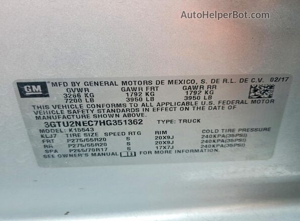 3GTU2NEC7HG351362 2017 GMC SIERRA Silver Շարժիչի բաժամունքի տեսք