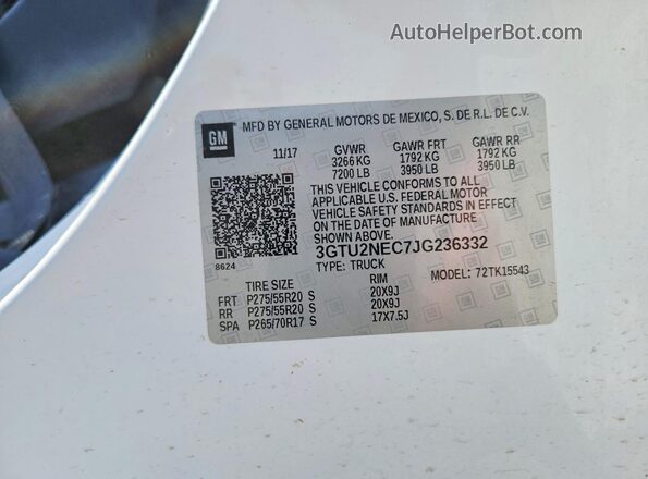 3GTU2NEC7JG236332 2018 GMC SIERRA White Շարժիչի բաժամունքի տեսք