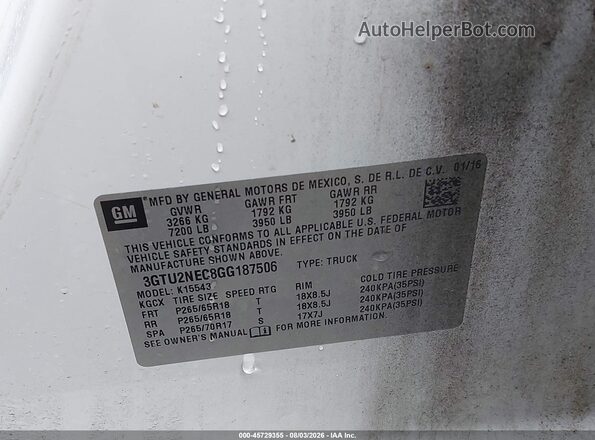 3GTU2NEC8GG187506 2016 GMC SIERRA White Вид підкапотного простору