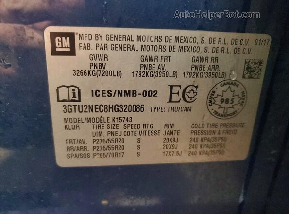 3GTU2NEC8HG320086 2017 GMC SIERRA Blue ძრავის განყოფილების ხედი