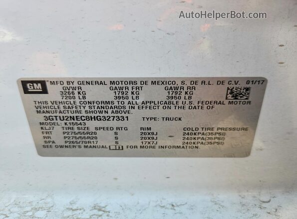 3GTU2NEC8HG327331 2017 GMC SIERRA White Engine compartment view