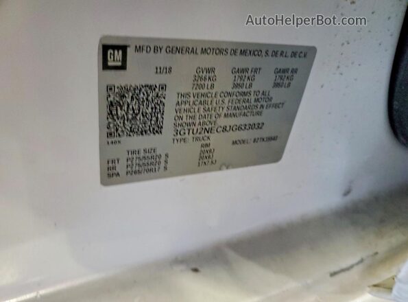 3GTU2NEC8JG633032 2018 GMC SIERRA White Vista de la etiqueta del VIN