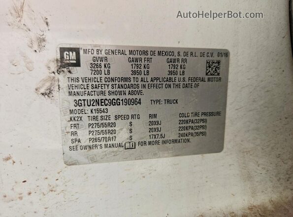 3GTU2NEC9GG190964 2016 GMC SIERRA White Engine compartment view