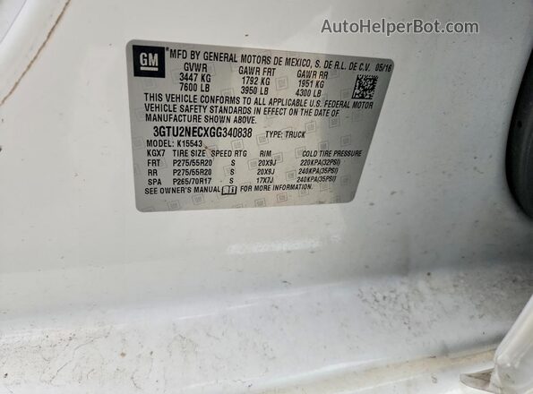 3GTU2NECXGG340838 2016 GMC SIERRA White Widok komory silnika