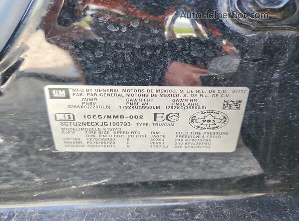 3GTU2NECXJG100793 2018 GMC SIERRA Black Widok komory silnika