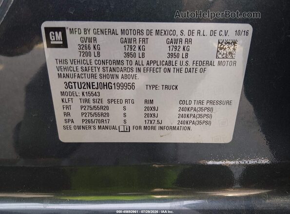 3GTU2NEJ0HG199956 2017 GMC SIERRA Серый Вид подкапотного пространства