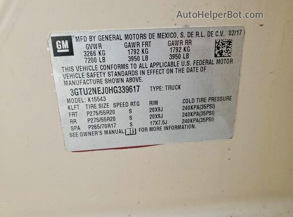 3GTU2NEJ0HG339617 2017 GMC SIERRA Beige Вид підкапотного простору