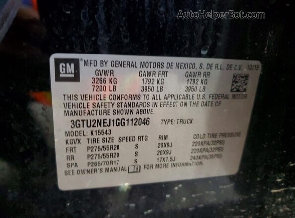 3GTU2NEJ1GG112046 2016 GMC SIERRA Black Vista del compartimento del motor